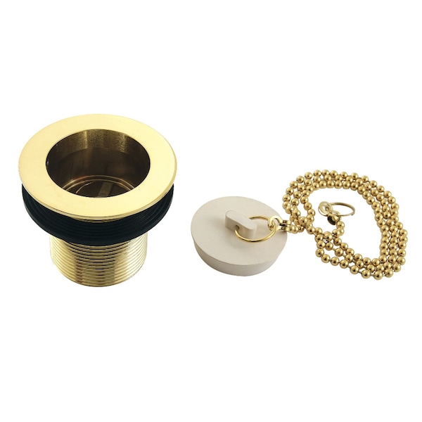 112 Chain and Stopper Tub Drain with 134 Body Thread, Polished Brass